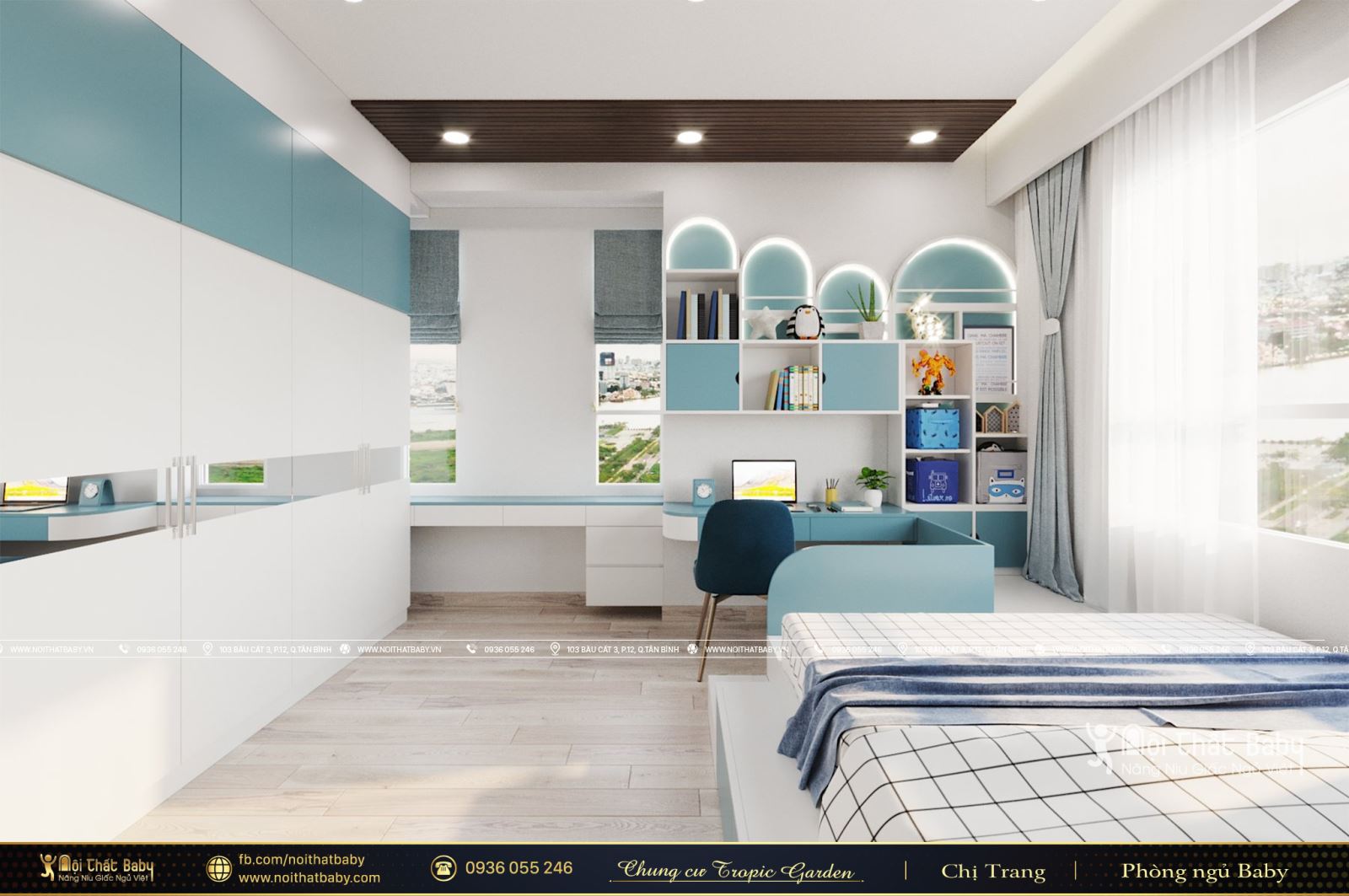 Nội thất phòng ngủ bé trai hiện đại căn Duplex Emerald Celadon City 191m2